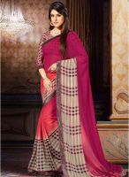 Inddus Magenta Checked Saree