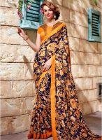 Inddus Mustard Yellow Printed Saree