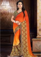 Inddus Orange Printed Saree