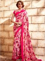 Inddus Pink Printed Saree