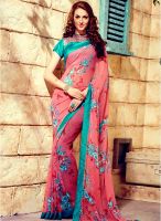 Inddus Pink Printed Saree