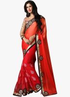 Inddus Red Embroidered Saree