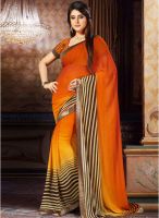 Inddus Rust Striped Saree