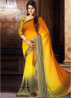 Inddus Yellow Striped Saree