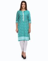 Inhabit Casual Printed Women's Kurti(Light Blue)