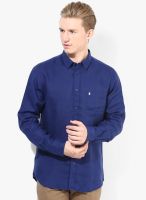 Izod Navy Blue Solid Slim Fit Casual Shirt