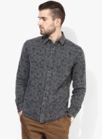 Jack & Jones Grey Printed Slim Fit Casual Shirt