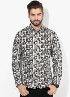 Jack & Jones Off White Printed Slim Fit Casual Shirt