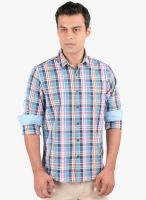 Jhampstead Blue Checked Slim Fit Casual Shirt
