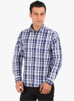 Jhampstead Blue Checked Slim Fit Casual Shirt