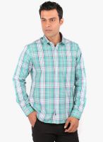 Jhampstead Green Checked Slim Fit Casual Shirt