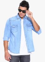 Jogur Blue Solid Slim Fit Casual Shirt