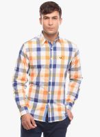 Jogur Checked Orange Casual Shirt