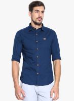 Jogur Navy Blue Checked Slim Fit Casual Shirt