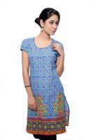 Juniper Casual Printed Women's Kurti(Blue)