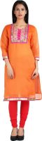 Kartangle Party Solid Women's Kurti(Orange)