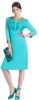 Khushali Party, Festive Self Design, Embroidered Women's Kurti(Light Blue)