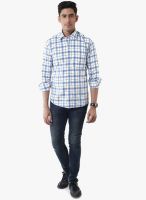 Lee Marc White Checked Regular Fit Casual Shirt