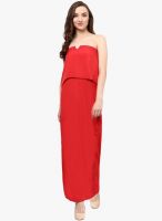 Miss Chase Red Solid Strapless Maxi Dress