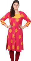 Missprint Printed Women's Straight Kurta(Pink, Yellow)