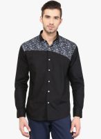 Monteil & Munero Black Printed Slim Fit Casual Shirt