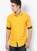 Monteil & Munero Solid Yellow Linen Casual Shirt
