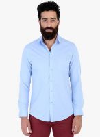 Mr Button Blue Solid Slim Fit Casual Shirt