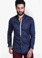 Mr Button Solid Blue Casual Shirt