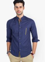 Mr Button Solid Navy Blue Casual Shirt