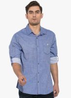 Mufti Blue Solid Slim Fit Casual Shirt