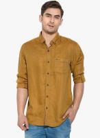 Mufti Mustard Yellow Solid Slim Fit Casual Shirt