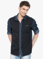 Mufti Navy Blue Solid Slim Fit Casual Shirt