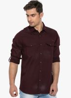 Mufti Wine Solid Slim Fit Casual Shirt