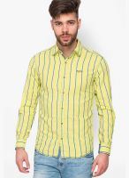 Mufti Yellow Striped Slim Fit Casual Shirt