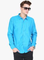 Orange Valley Aqua Blue Solid Slim Fit Casual Shirt