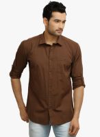 Orange Valley Brown Solid Slim Fit Casual Shirt