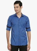 Orange Valley Navy Blue Checked Slim Fit Casual Shirt