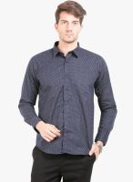 Orange Valley Navy Blue Printed Slim Fit Casual Shirt