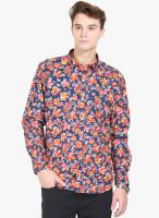 Orange Valley Navy Blue Printed Slim Fit Casual Shirt