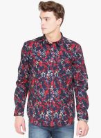 Orange Valley Red Printed Slim Fit Casual Shirt