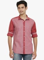 Orange Valley Red Solid Slim Fit Casual Shirt