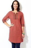 People Printed Women's Kurti(Orange)