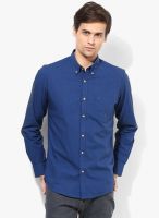 Peter England Blue Solid Slim Fit Casual Shirt