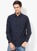 Peter England Navy Blue Checked Slim Fit Casual Shirt