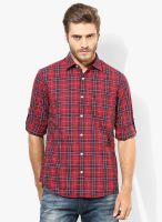 Peter England Red Checks Regular Fit Casual Shirt