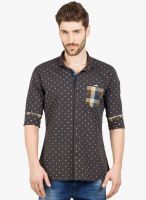 R&C Black Printed Slim Fit Casual Shirt