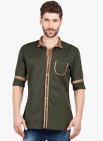 R&C Green Solid Slim Fit Casual Shirt