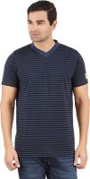 Recca Striped Men's V-neck Dark Blue, Black T-Shirt
