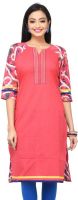 Rene Casual Solid, Printed Women's Kurti(Pink)