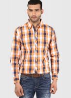 Riot Jeans Orange Check Regular Fit Casual Shirt